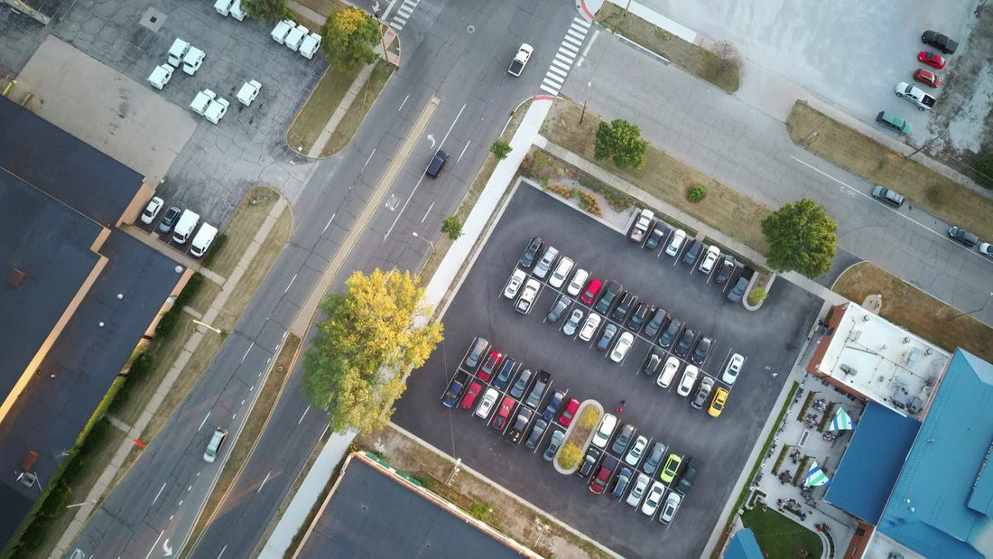 Aerial view of cars in a parking lot