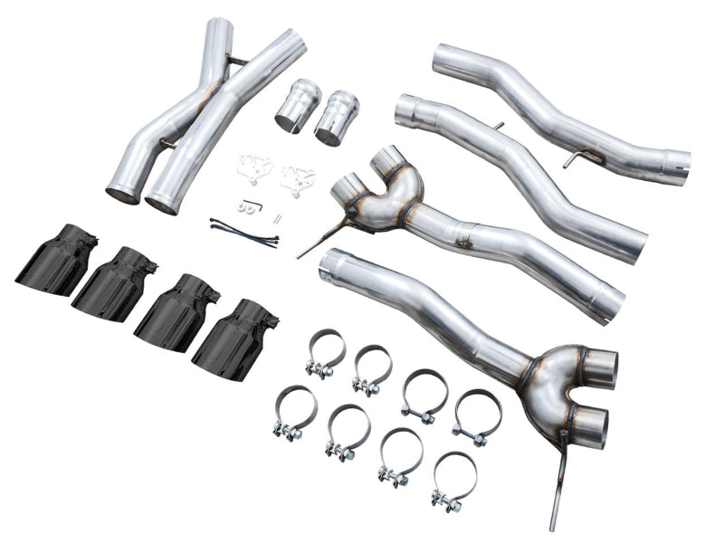 awe tuning track edition cat-back exhaust for bmw g8x m3/m4 - diamond black tips bmw m3 m4 g80 g82 g8x iconic garage