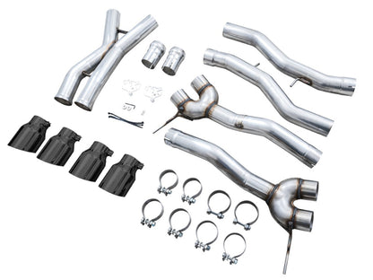 awe tuning track edition cat-back exhaust for bmw g8x m3/m4 - diamond black tips bmw m3 m4 g80 g82 g8x iconic garage