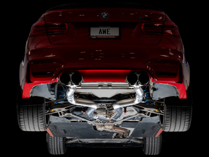 awe tuning bmw f8x m3/m4 track edition cat-back exhaust - diamond black tips bmw m3 m4 f80 f82 f8x iconic garage