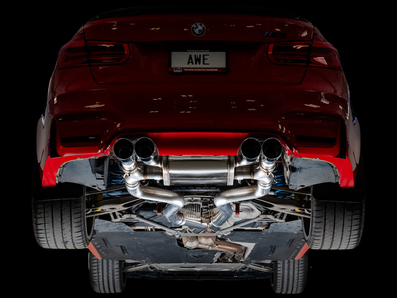 awe tuning bmw f8x m3/m4 switchpath cat-back exhaust - diamond black tips bmw m3 m4 f80 f82 f8x iconic garage