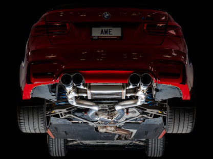 awe tuning bmw f8x m3/m4 switchpath cat-back exhaust - diamond black tips bmw m3 m4 f80 f82 f8x iconic garage