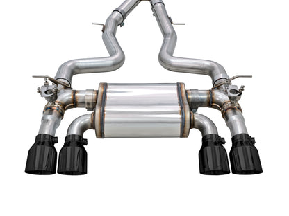 awe tuning bmw f8x m3/m4 switchpath cat-back exhaust - diamond black tips bmw m3 m4 f80 f82 f8x iconic garage