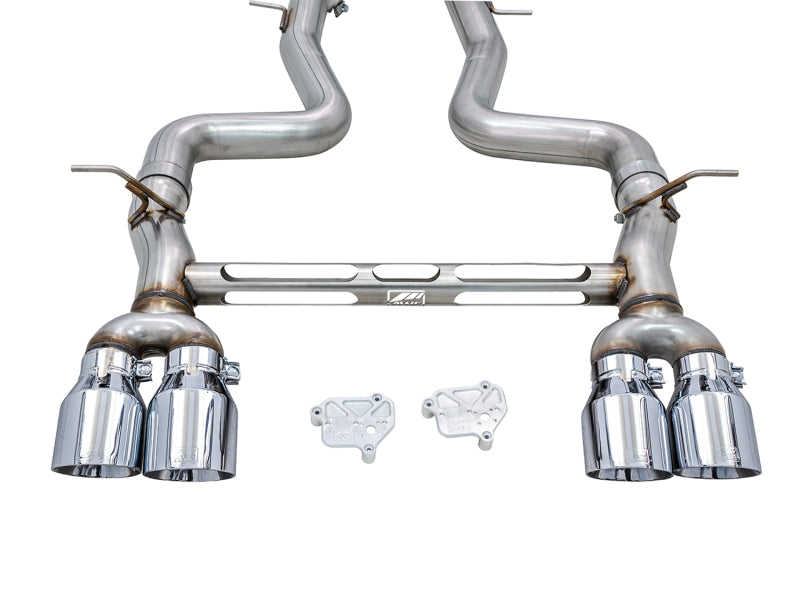 awe tuning bmw f8x m3/m4 track edition cat-back exhaust - chrome silver tips bmw m3 m4 f80 f82 f8x iconic garage