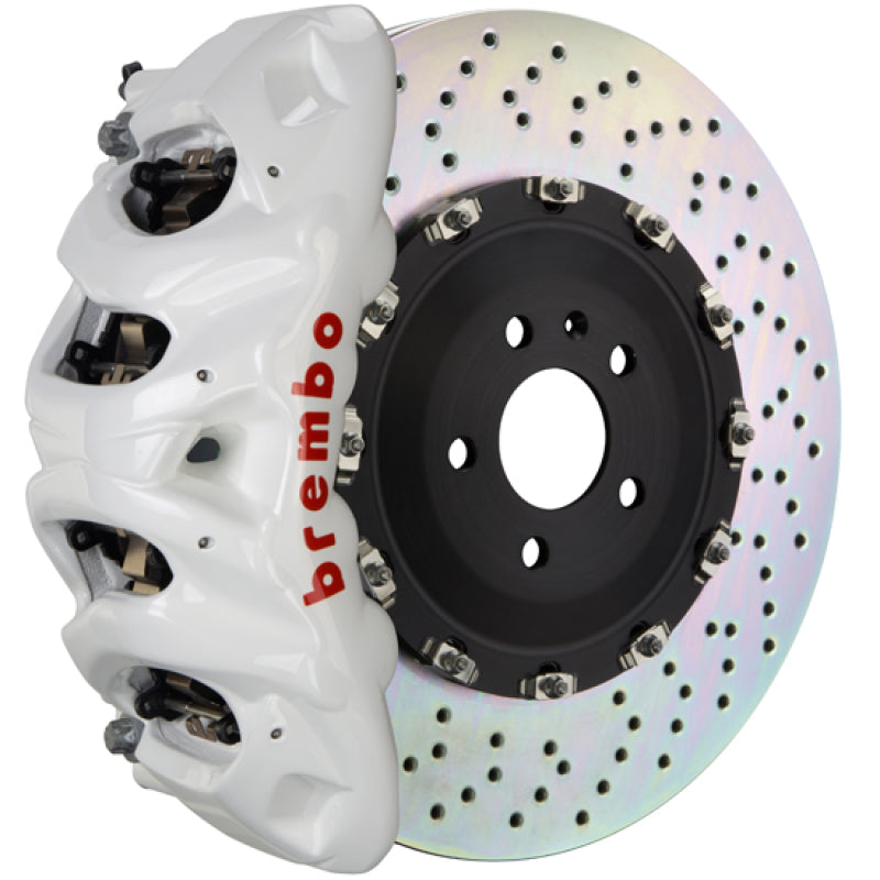brembo m3 (e90/e92/e93) front gt bbk 6 piston cast 380x34 2pc rotor drilled- white bmw m3 e92 e9x iconic garage