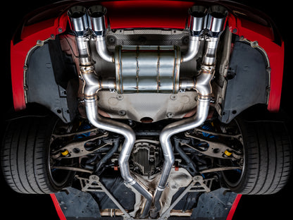 awe tuning bmw f8x m3/m4 switchpath cat-back exhaust - chrome silver tips bmw m3 m4 f80 f82 f8x iconic garage