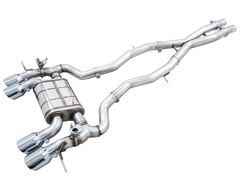 awe tuning switchpath cat-back exhaust for bmw g8x m3/m4 - chrome silver tips bmw m3 m4 g80 g82 g8x iconic garage