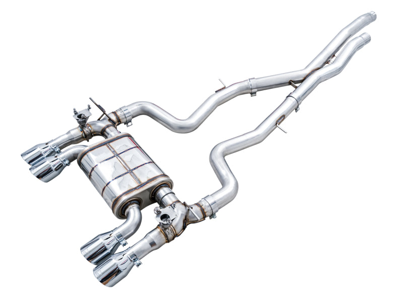 awe tuning bmw f8x m3/m4 switchpath cat-back exhaust - chrome silver tips bmw m3 m4 f80 f82 f8x iconic garage