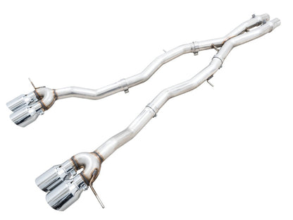 awe tuning track edition cat-back exhaust for bmw g8x m3/m4 - chrome silver tips bmw m3 m4 g80 g82 g8x iconic garage