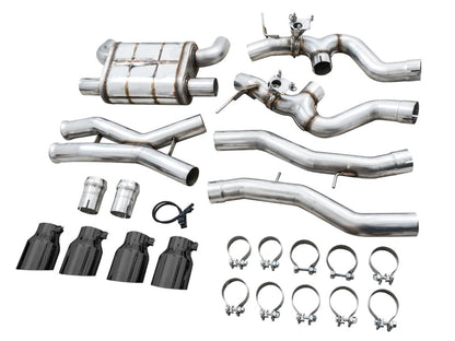 awe tuning switchpath cat-back exhaust for bmw g8x m3/m4 - diamond black tips bmw m3 m4 g80 g82 g8x iconic garage