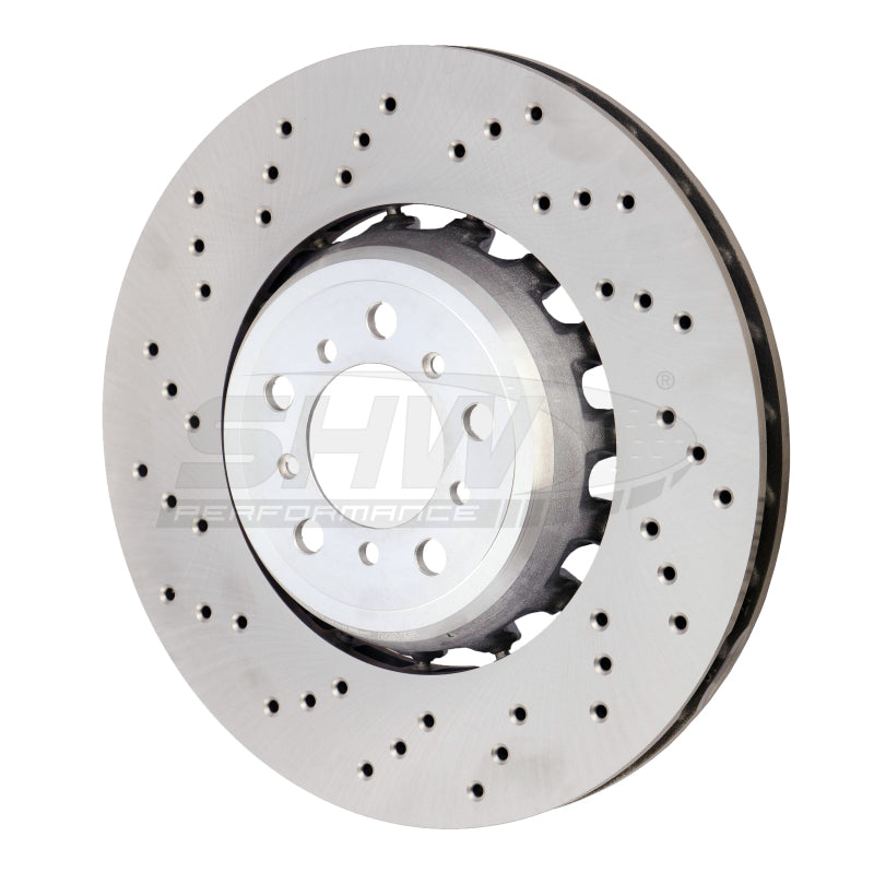 shw bmw m3 left front cross-drilled lightweight brake rotor (34112284809) f8x bmw m3 m4 f80 f82 f8x iconic garage