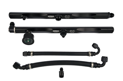E9x S65 Billet Fuel Rail System - Using NRW Inline Filter - NRW Design BMW performance part - Iconic Garage