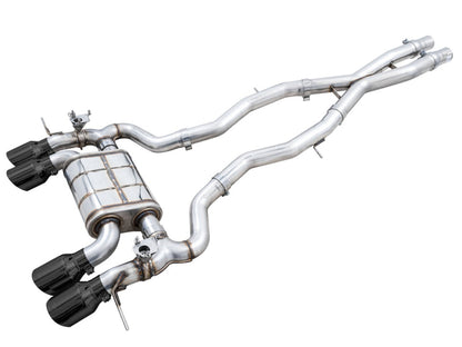 awe tuning switchpath cat-back exhaust for bmw g8x m3/m4 - diamond black tips bmw m3 m4 g80 g82 g8x iconic garage