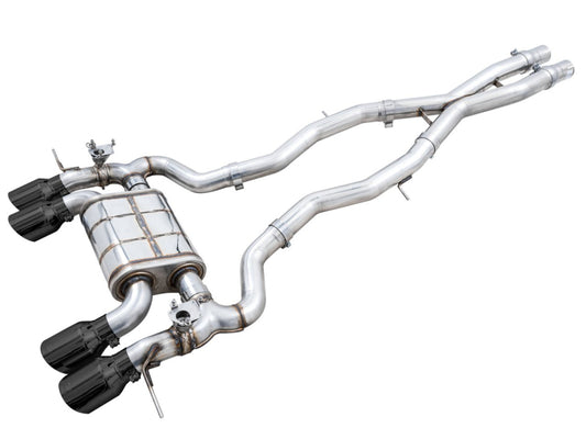 awe tuning switchpath cat-back exhaust for bmw g8x m3/m4 - diamond black tips bmw m3 m4 g80 g82 g8x iconic garage