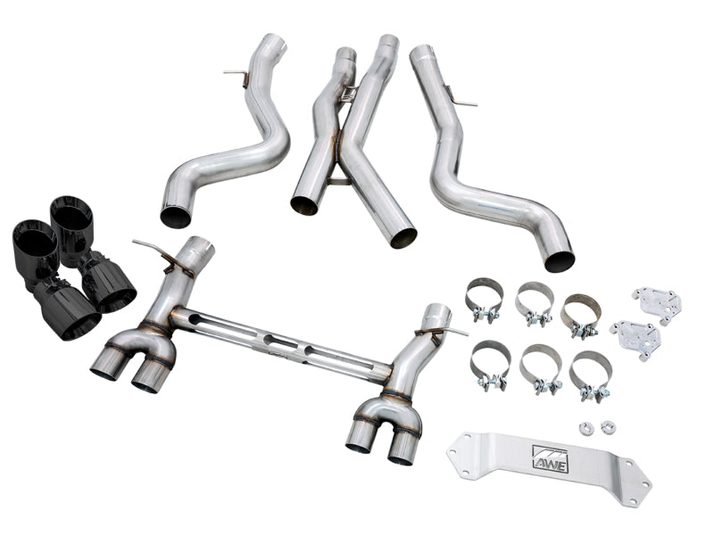 awe tuning bmw f8x m3/m4 track edition cat-back exhaust - diamond black tips bmw m3 m4 f80 f82 f8x iconic garage