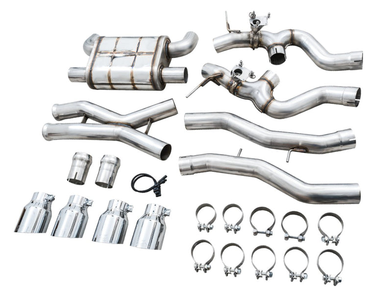 awe tuning switchpath cat-back exhaust for bmw g8x m3/m4 - chrome silver tips bmw m3 m4 g80 g82 g8x iconic garage