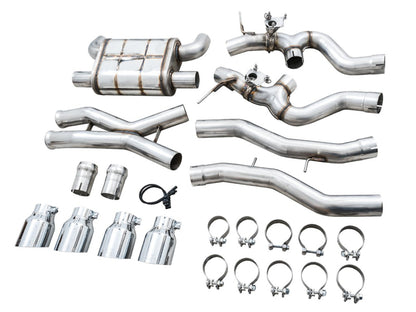 awe tuning switchpath cat-back exhaust for bmw g8x m3/m4 - chrome silver tips bmw m3 m4 g80 g82 g8x iconic garage