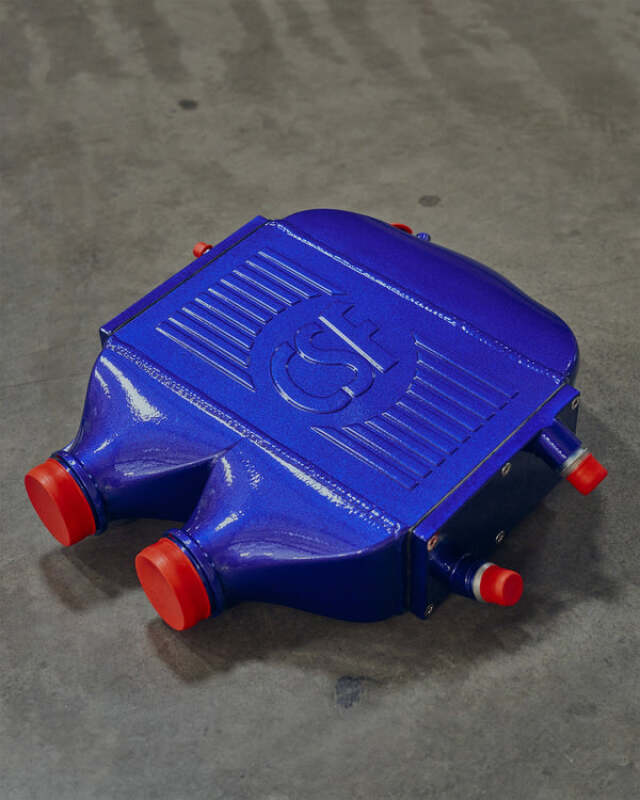 csf 2014+ bmw m3/m4 (f8x) top mount charge-air-cooler - san marino blue bmw m3 m4 f80 f82 f8x iconic garage