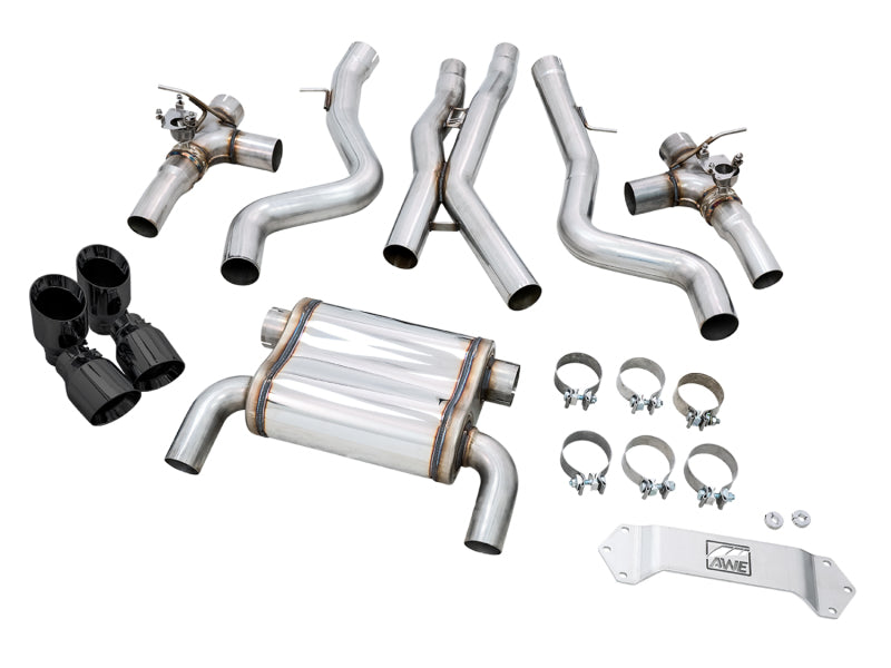 awe tuning bmw f8x m3/m4 switchpath cat-back exhaust - diamond black tips bmw m3 m4 f80 f82 f8x iconic garage