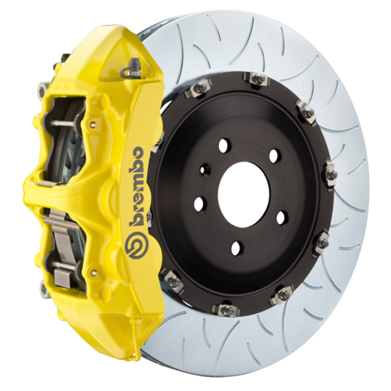 brembo m3 (e90/e92/e93) front gt bbk 6 piston cast 380x34 2pc rotor slotted type-3- yellow bmw m3 e92 e9x iconic garage