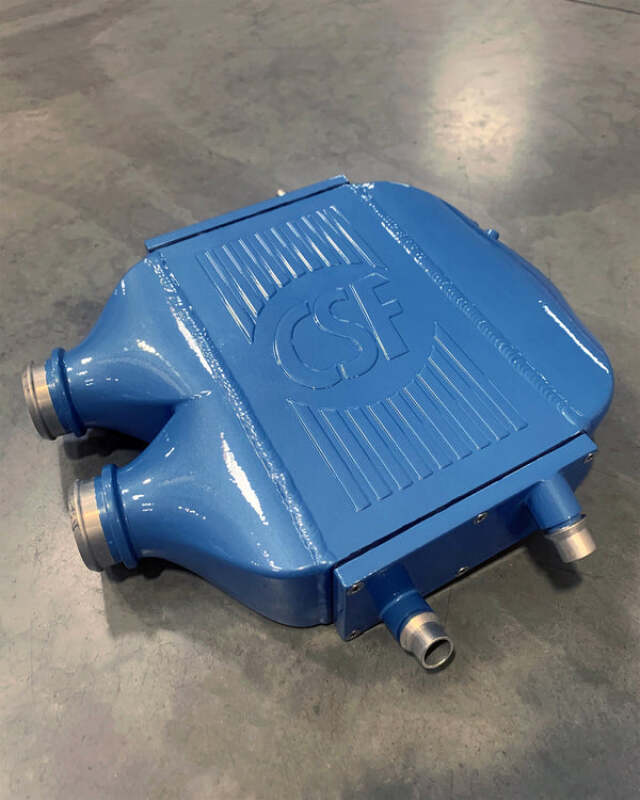 csf 2014+ bmw m3/m4 (f8x) top mount charge-air-cooler - yas marina blue bmw m3 m4 f80 f82 f8x iconic garage