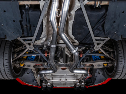 awe tuning bmw f8x m3/m4 track edition cat-back exhaust - diamond black tips bmw m3 m4 f80 f82 f8x iconic garage