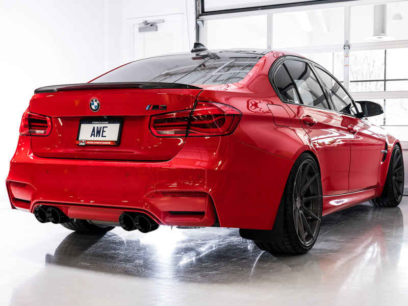 awe tuning bmw f8x m3/m4 track edition cat-back exhaust - diamond black tips bmw m3 m4 f80 f82 f8x iconic garage
