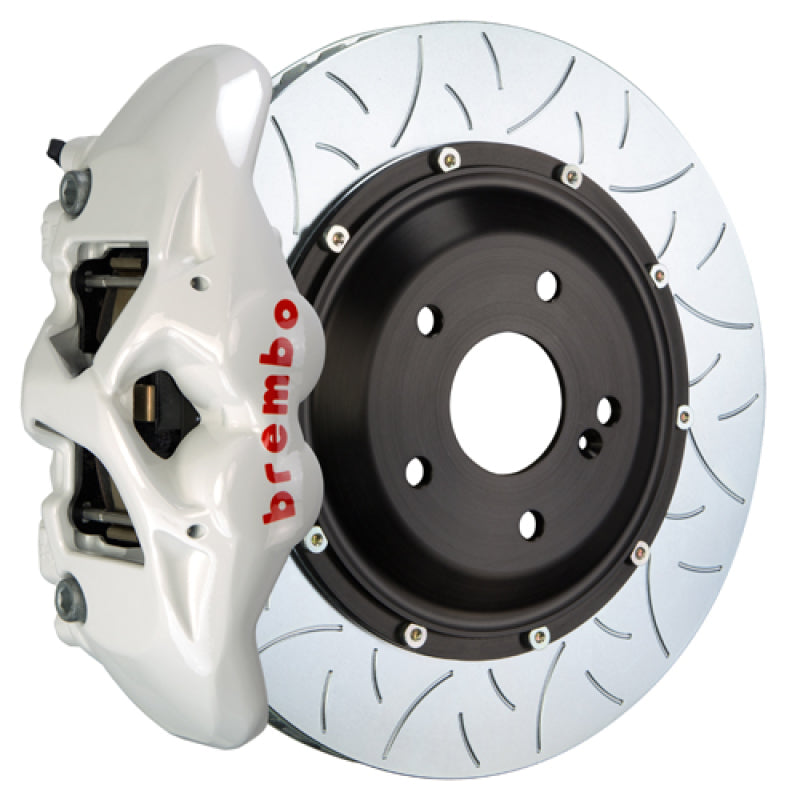 brembo m3 (e90/e92/e93) rear gt bbk 4 piston cast 380x28 2pc rotor slotted type-3- white bmw m3 e92 e9x iconic garage