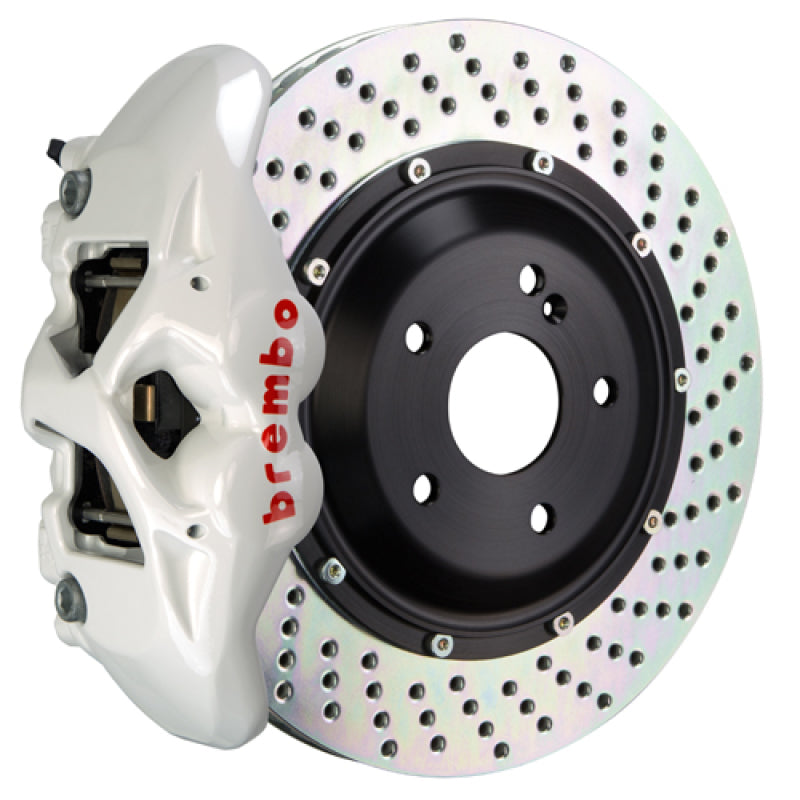 brembo m3 (e90/e92/e93) rear gt bbk 4 piston cast 380x28 2pc rotor drilled- white bmw m3 e92 e9x iconic garage