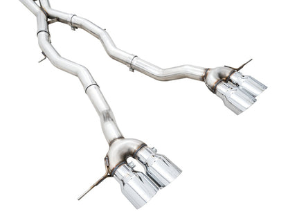 awe tuning track edition cat-back exhaust for bmw g8x m3/m4 - chrome silver tips bmw m3 m4 g80 g82 g8x iconic garage