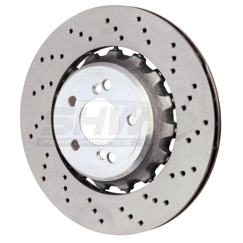 shw bmw m3 right rear cross-drilled lightweight brake rotor (34212284812) f8x bmw m3 m4 f80 f82 f8x iconic garage