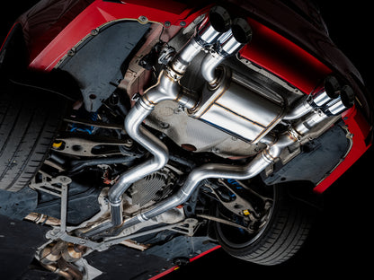 awe tuning bmw f8x m3/m4 switchpath cat-back exhaust - chrome silver tips bmw m3 m4 f80 f82 f8x iconic garage