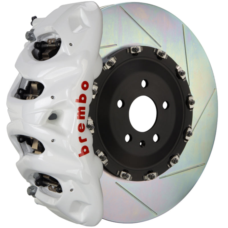 brembo m3 (e90/e92/e93) rear gt bbk 4 piston cast 380x28 2pc rotor slotted type-1- white bmw m3 e92 e9x iconic garage