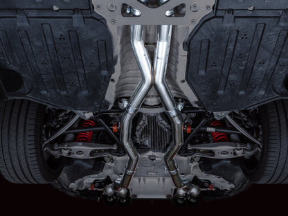 awe tuning track edition cat-back exhaust for bmw g8x m3/m4 - diamond black tips bmw m3 m4 g80 g82 g8x iconic garage