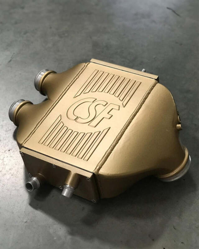 csf 2014+ bmw m3/m4 (f8x) top mount charge-air-cooler - carbon ceramic gold matte bmw m3 m4 f80 f82 f8x iconic garage