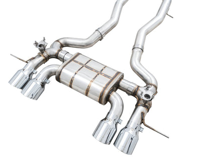 awe tuning switchpath cat-back exhaust for bmw g8x m3/m4 - chrome silver tips bmw m3 m4 g80 g82 g8x iconic garage