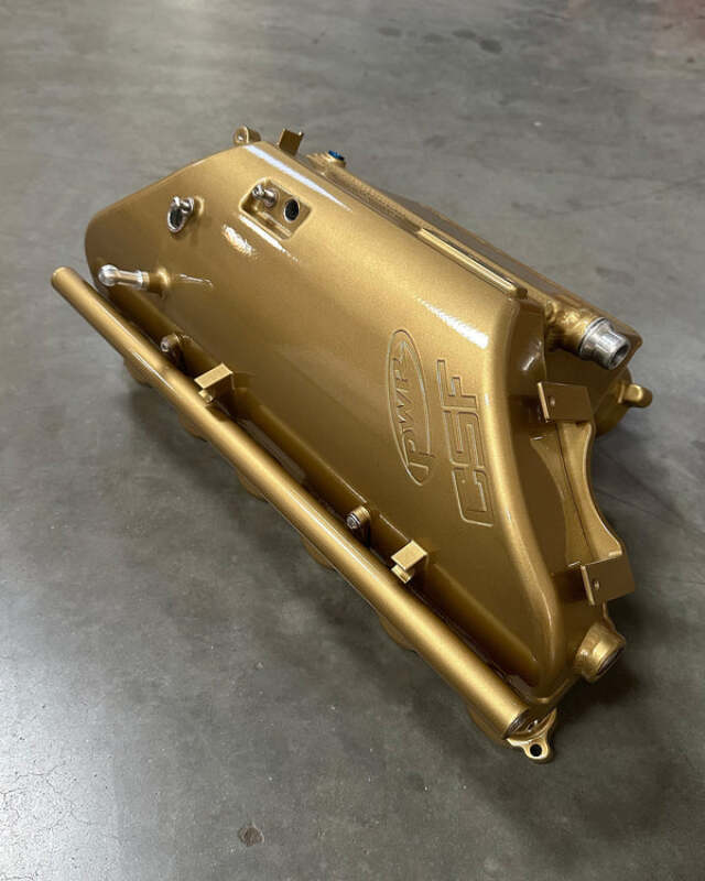 csf bmw m2/m3/m4 s58 (g8x) charge-air cooler manifold - carbon ceramic gold gloss bmw m3 m4 g80 g82 g8x iconic garage