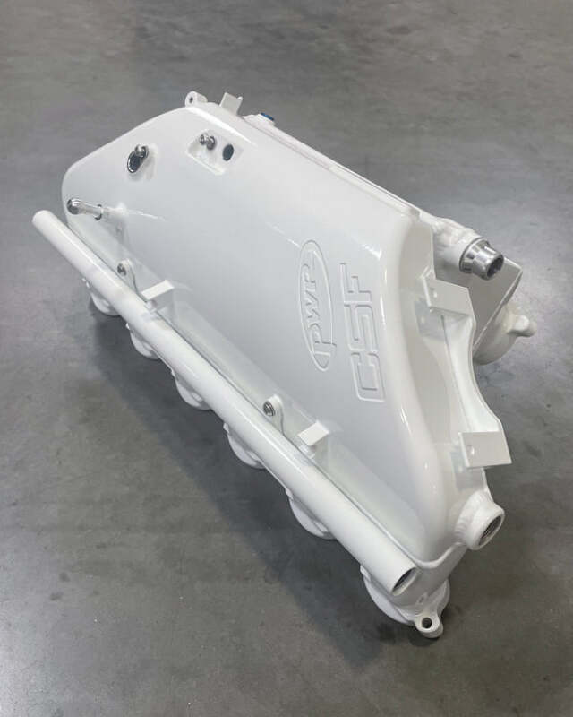 csf bmw m2/m3/m4 s58 (g8x) charge-air cooler manifold - alpine white bmw m3 m4 g80 g82 g8x iconic garage