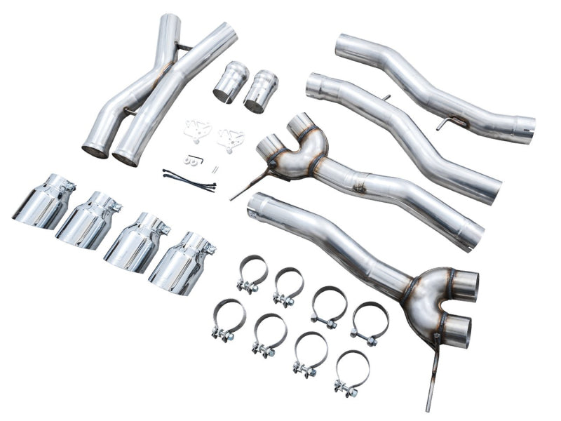 awe tuning track edition cat-back exhaust for bmw g8x m3/m4 - chrome silver tips bmw m3 m4 g80 g82 g8x iconic garage