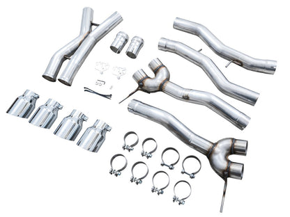 awe tuning track edition cat-back exhaust for bmw g8x m3/m4 - chrome silver tips bmw m3 m4 g80 g82 g8x iconic garage