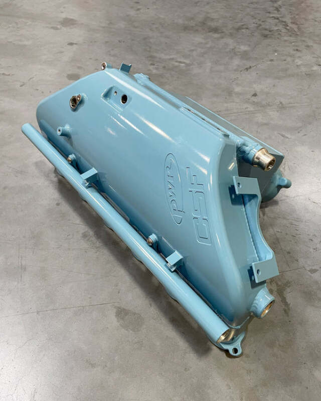 csf bmw m2/m3/m4 s58 (g8x) charge-air cooler manifold - snow blue bmw m3 m4 g80 g82 g8x iconic garage