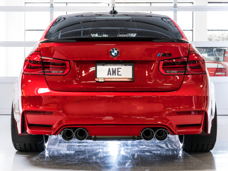 awe tuning bmw f8x m3/m4 switchpath cat-back exhaust - diamond black tips bmw m3 m4 f80 f82 f8x iconic garage
