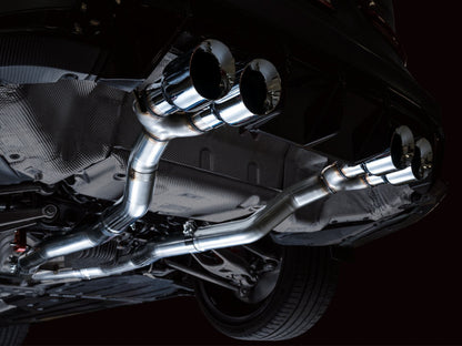 awe tuning track edition cat-back exhaust for bmw g8x m3/m4 - chrome silver tips bmw m3 m4 g80 g82 g8x iconic garage