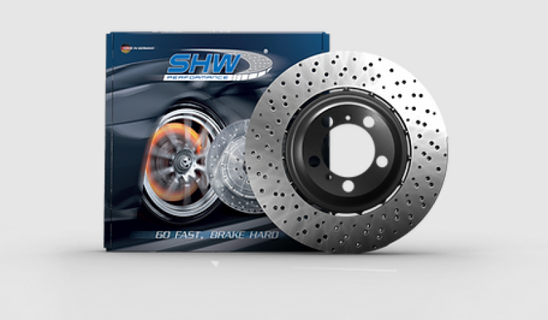 shw bmw m3 left front cross-drilled lightweight brake rotor (34112284809) f8x bmw m3 m4 f80 f82 f8x iconic garage