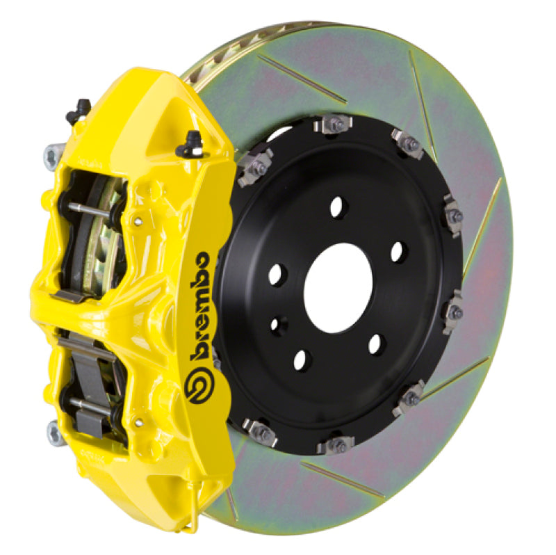 brembo m3 (e90/e92/e93) front gt bbk 6 piston cast 380x34 2pc rotor slotted type-1- yellow bmw m3 e92 e9x iconic garage