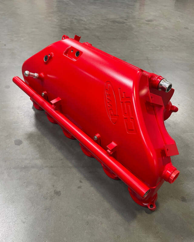 csf bmw m2/m3/m4 s58 (g8x) charge-air cooler manifold - stoplight red bmw m3 m4 g80 g82 g8x iconic garage