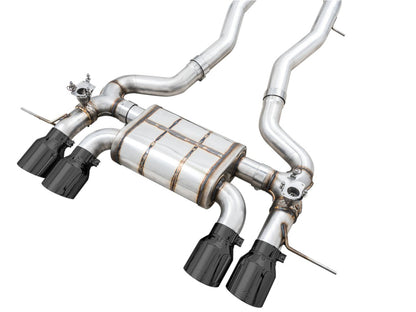 awe tuning switchpath cat-back exhaust for bmw g8x m3/m4 - diamond black tips bmw m3 m4 g80 g82 g8x iconic garage