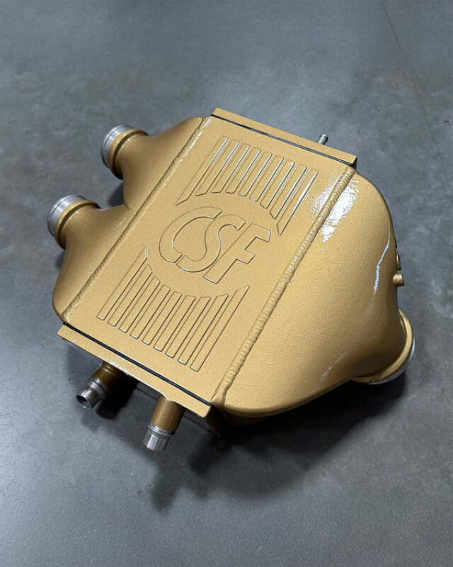 csf 2014+ bmw m3/m4 (f8x) top mount charge-air-cooler - carbon ceramic gold gloss bmw m3 m4 f80 f82 f8x iconic garage