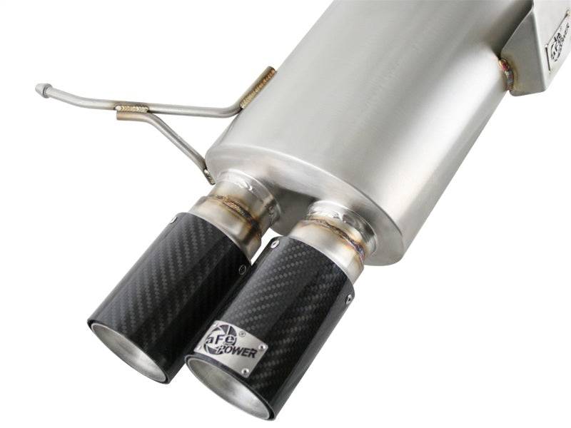 afe machforce xp exhaust cat-back 2.5in dia carbon fiber tips ss-304 bmw m3 (e90) v8 4.0l bmw m3 e92 e9x iconic garage