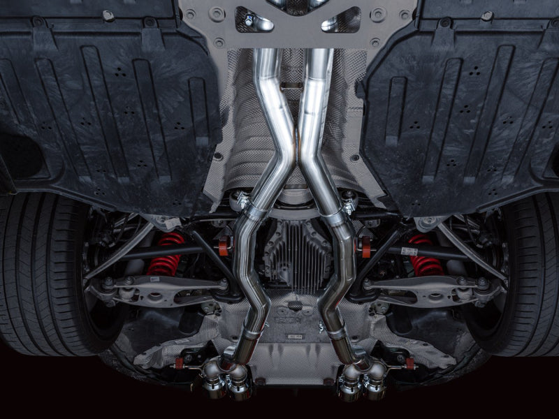 awe tuning track edition cat-back exhaust for bmw g8x m3/m4 - chrome silver tips bmw m3 m4 g80 g82 g8x iconic garage